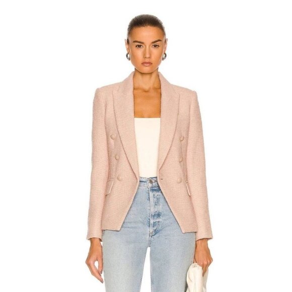 L'Agence Kenzie Pink Tweed Double Breasted Textured Blazer - Picture 1 of 7
